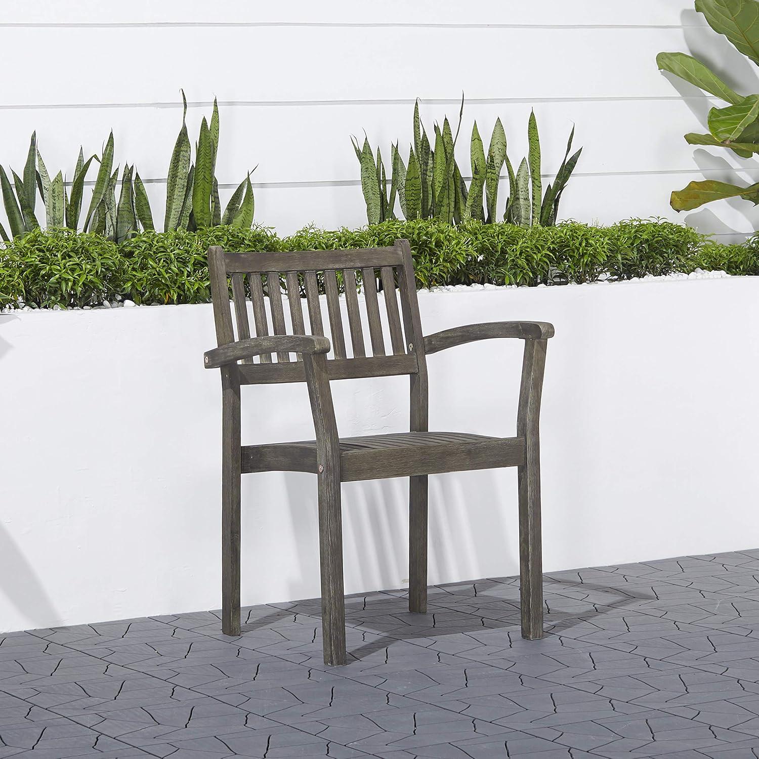 Elegant Hand-Scraped Acacia Wood Outdoor Stacking Armchair Set