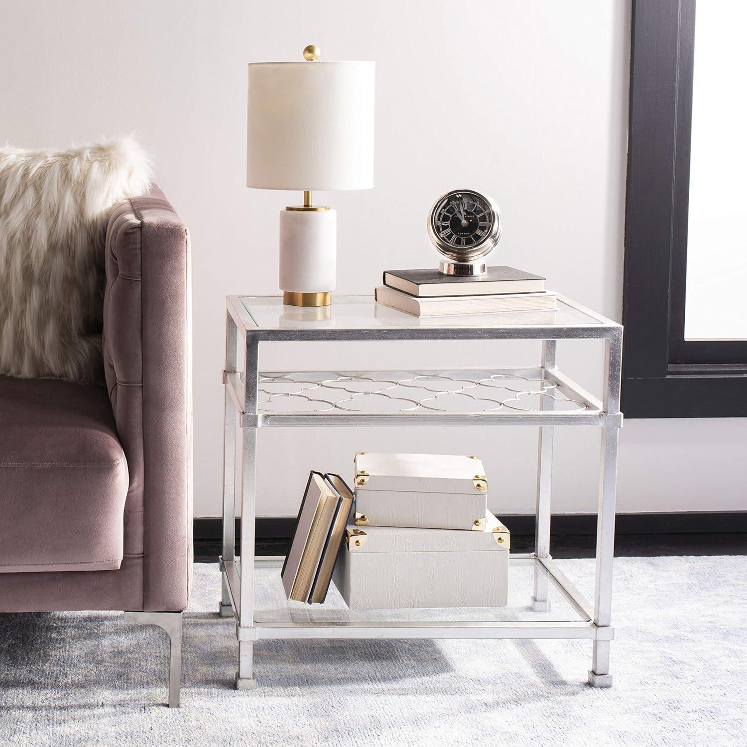Hanzel Gold Leaf Glass Side Table - AMH8312A - Gold/Glass - Safavieh Couture