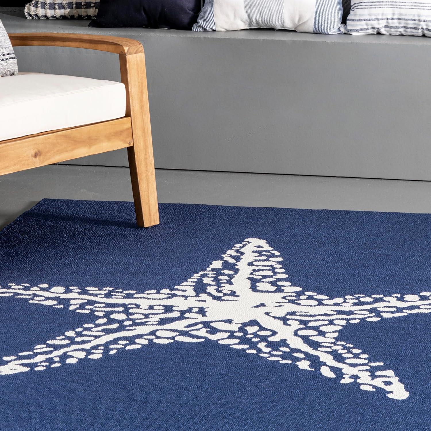 nuLOOM Hand Hooked Marine Indoor/ Outdoor, Navy, 4' x 6' Area Rug