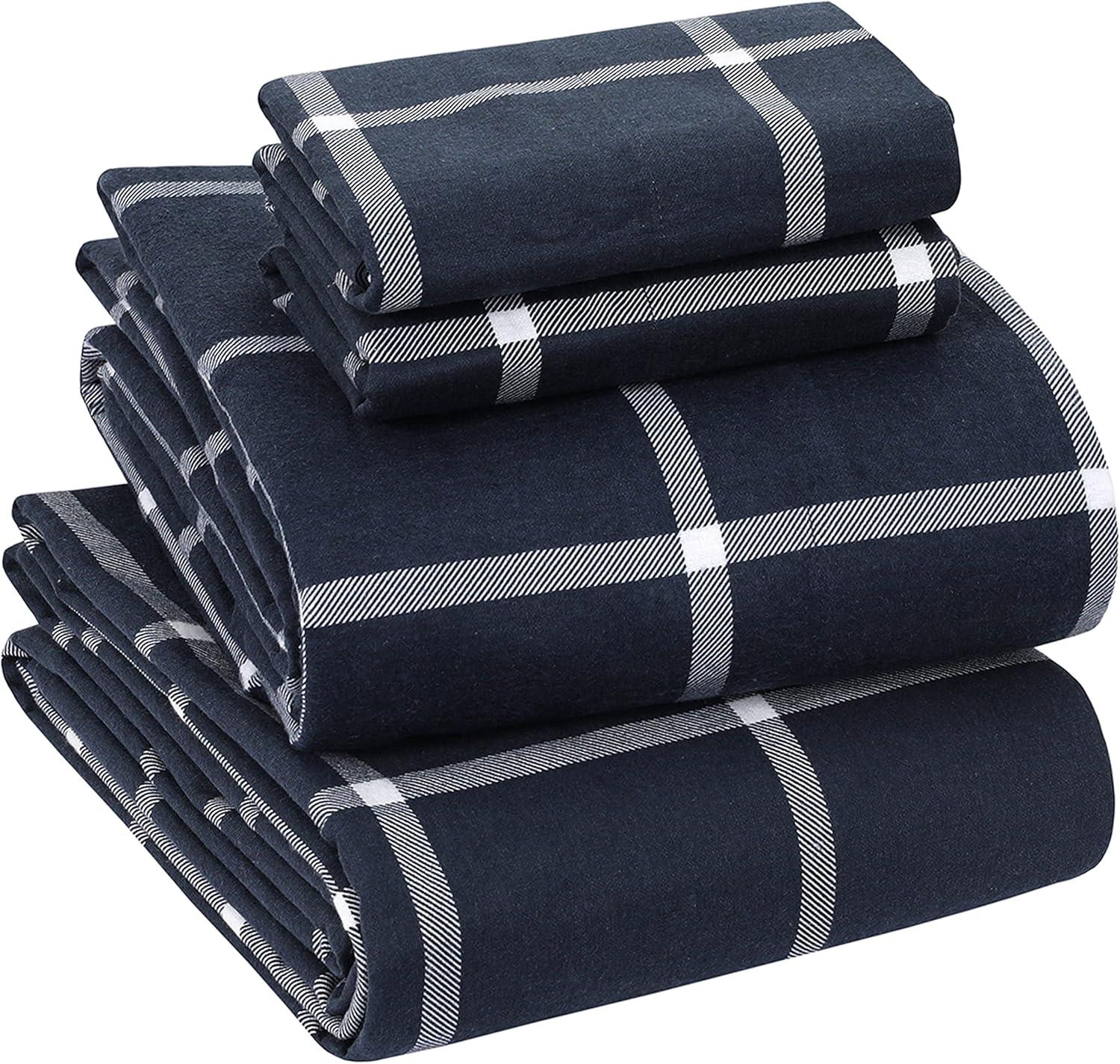 Queen Blue Cotton Flannel Deep Pocket Sheet Set