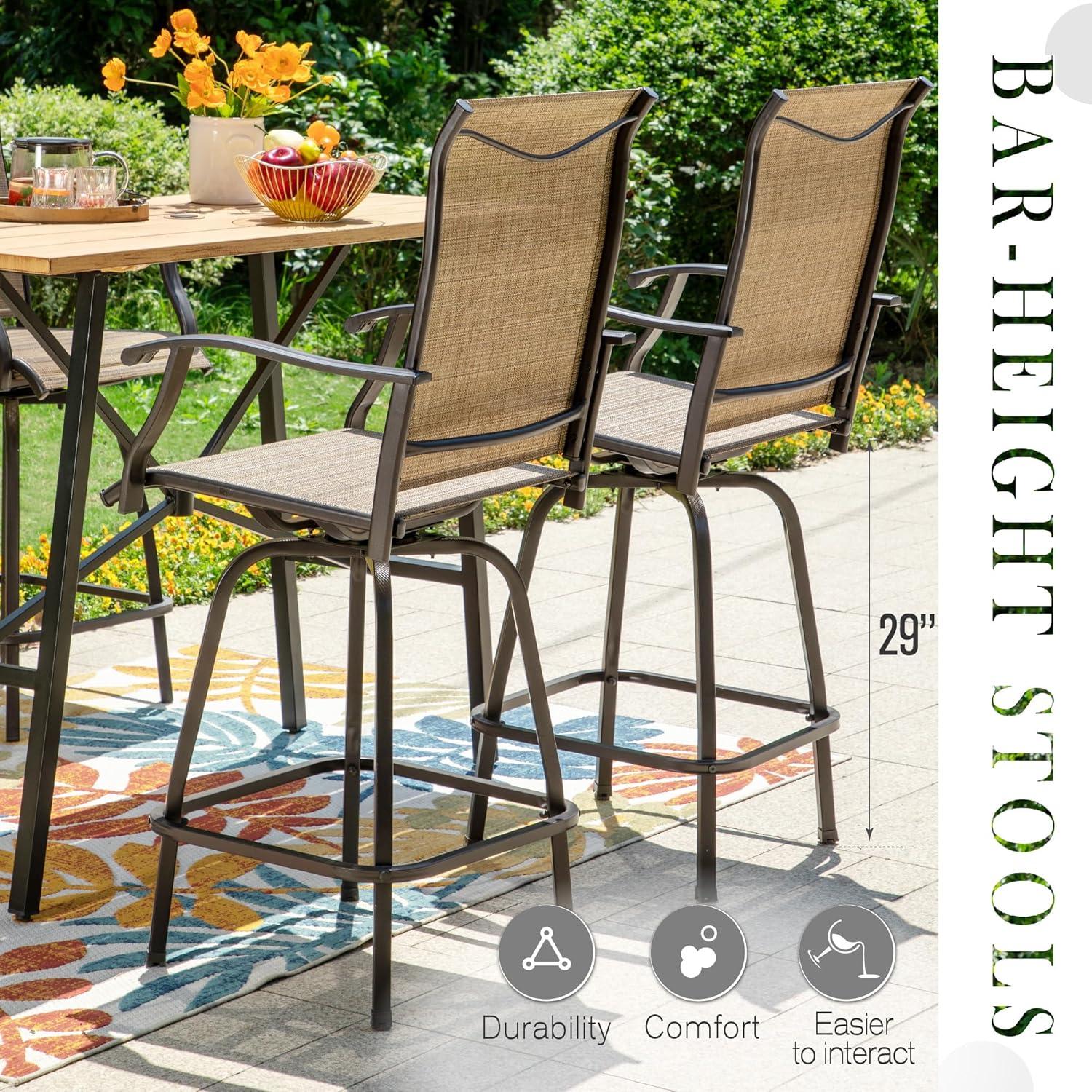 Swivel 4-Piece Metal Outdoor Bar Stool Chair High Bar Stools in Brown