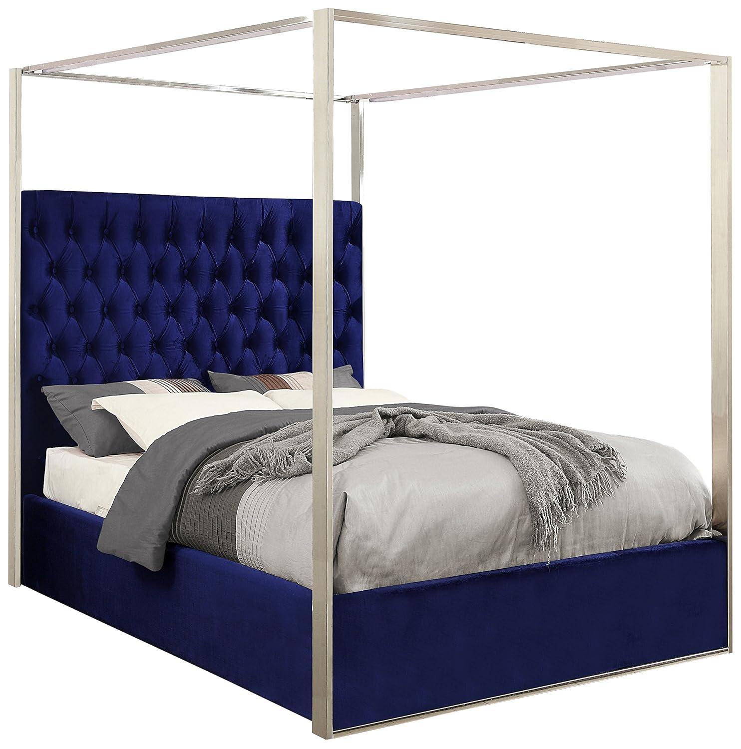 Porter Navy Velvet King Bed-Color:Navy Velvet,Style:Contemporary