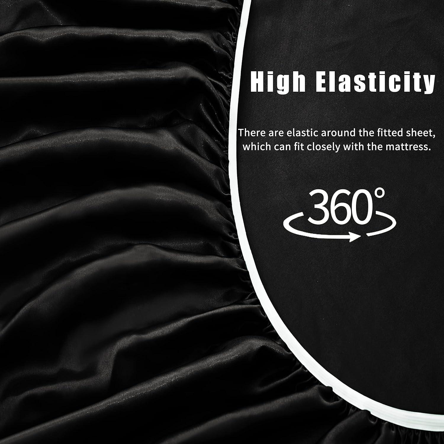 Black Satin Full Size 4-Piece Deep Pocket Sheet Set