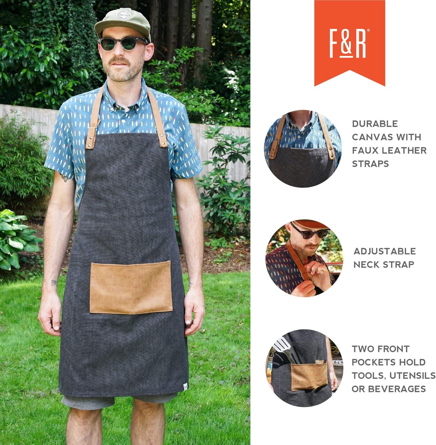 Foster & Rye Grilling Apron with Pocket, Canvas Apron for Men with Adjustable Strap, BBQ & Grill Accessories for Indoor & Outdoor Cooking, Black