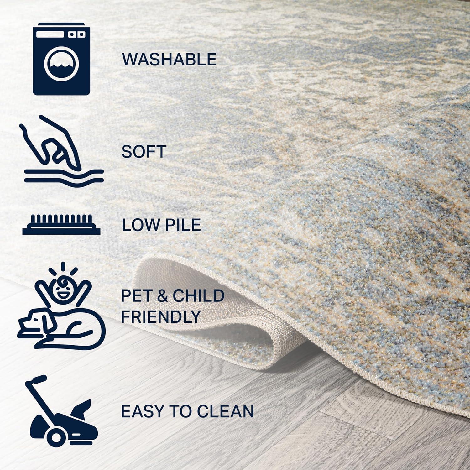JONATHAN Y Pavel Distressed Medallion Low-Pile Machine-Washable Blue/Cream 3 ft. x 5 ft. Area Rug