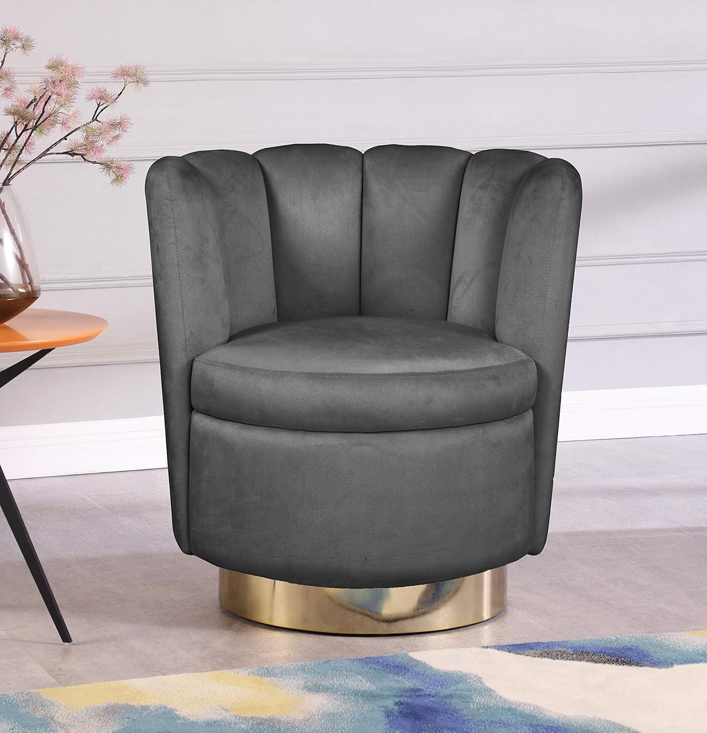 Meridian Furniture Lily Cream Velvet Swivel Accent Chair