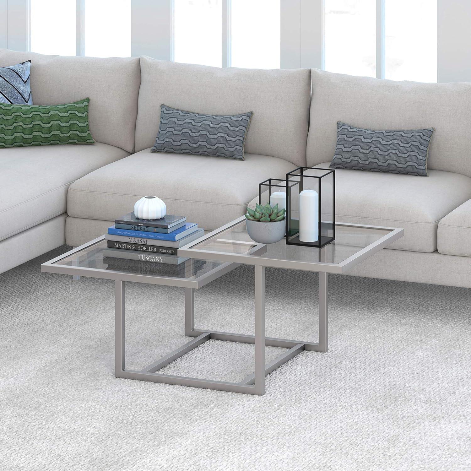 Amalie 43" Satin Nickel Geometric Glass Coffee Table