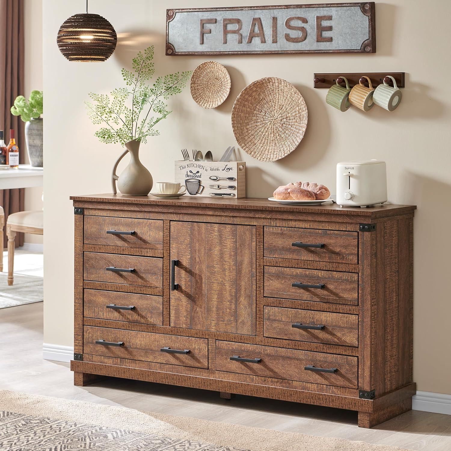 Nightstand with Charging Station & 2 Drawers, Farmhouse 18" Wide Night Stand, Rustic End Table for Bedroom, Reclaimed Barnwood