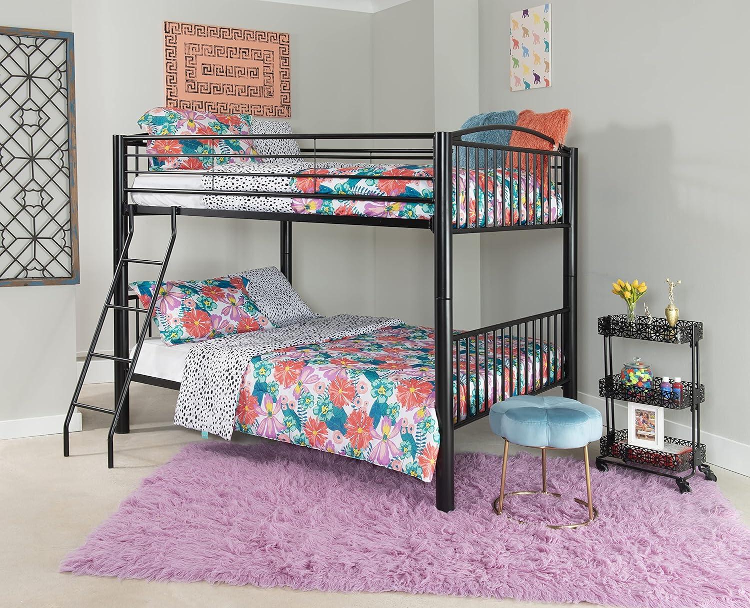 Sleek Black Metal Full Over Full Bunk Bed with Easy-Access Ladder