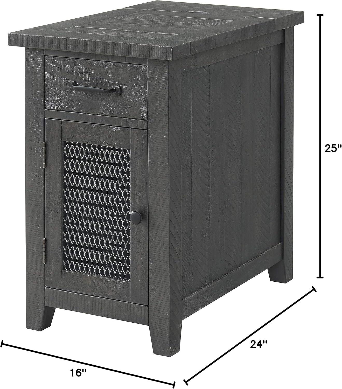 Chairside Table with 1 Drawer and 1 Wire Door, Gray- Saltoro Sherpi