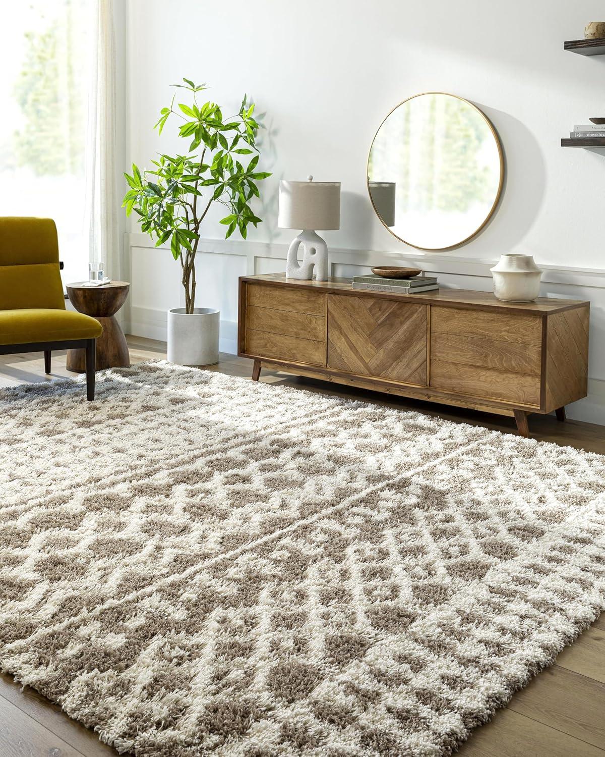 Ivory Plush Shag Runner Rug 2'7" x 7'3" Synthetic