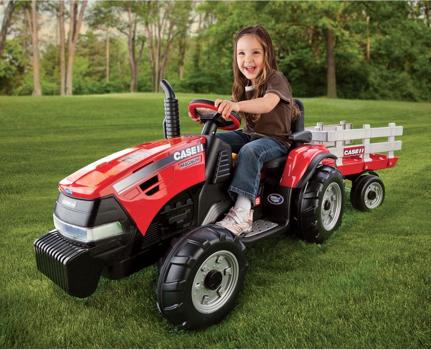 Peg Perego 12V Case Magnum Tractor with Trailer Powered Ride-On - Red