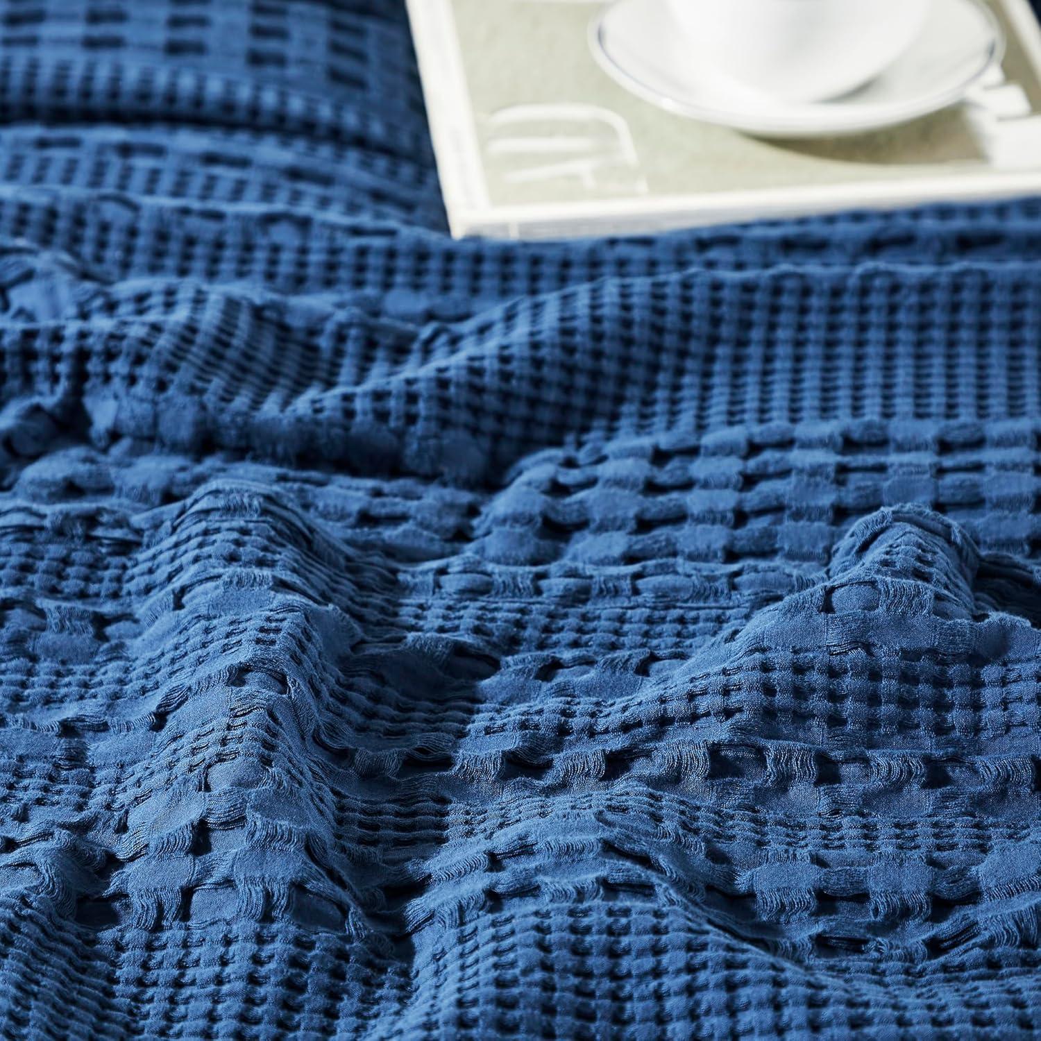 VHC Brands Waffle Weave Navy Blue Pillow Cover Set of 2 24x24, Decorative Throw Pillow Covers/Shams, Boho Farmhouse Bedroom, Living Room Decor