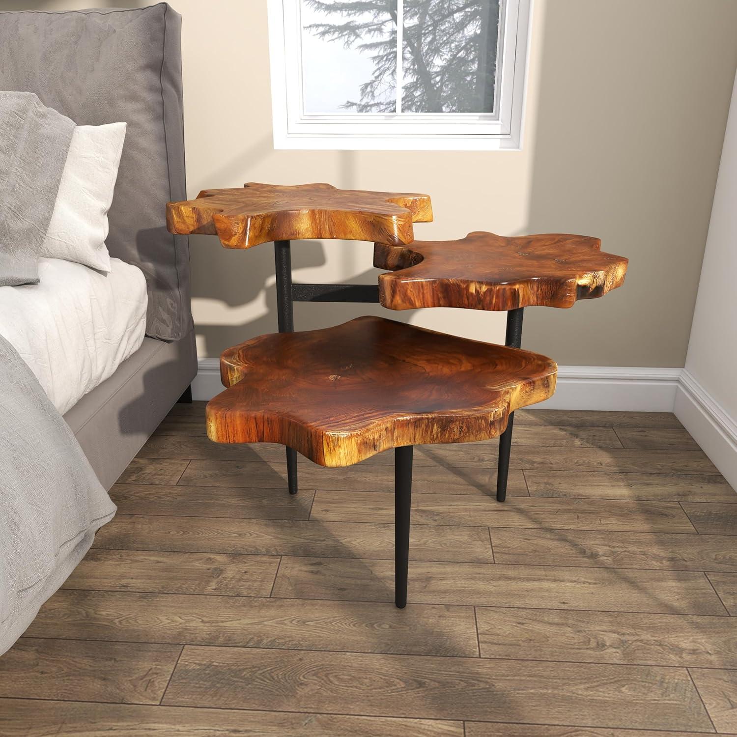 Rustic Teak Wood Accent Table Dark Brown - Olivia & May: Handcrafted, No Assembly Required