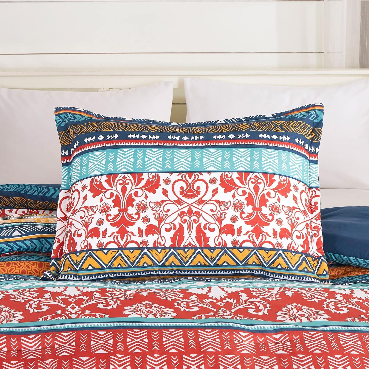 Amara Multicolor Boho Stripe King Microfiber Comforter Set