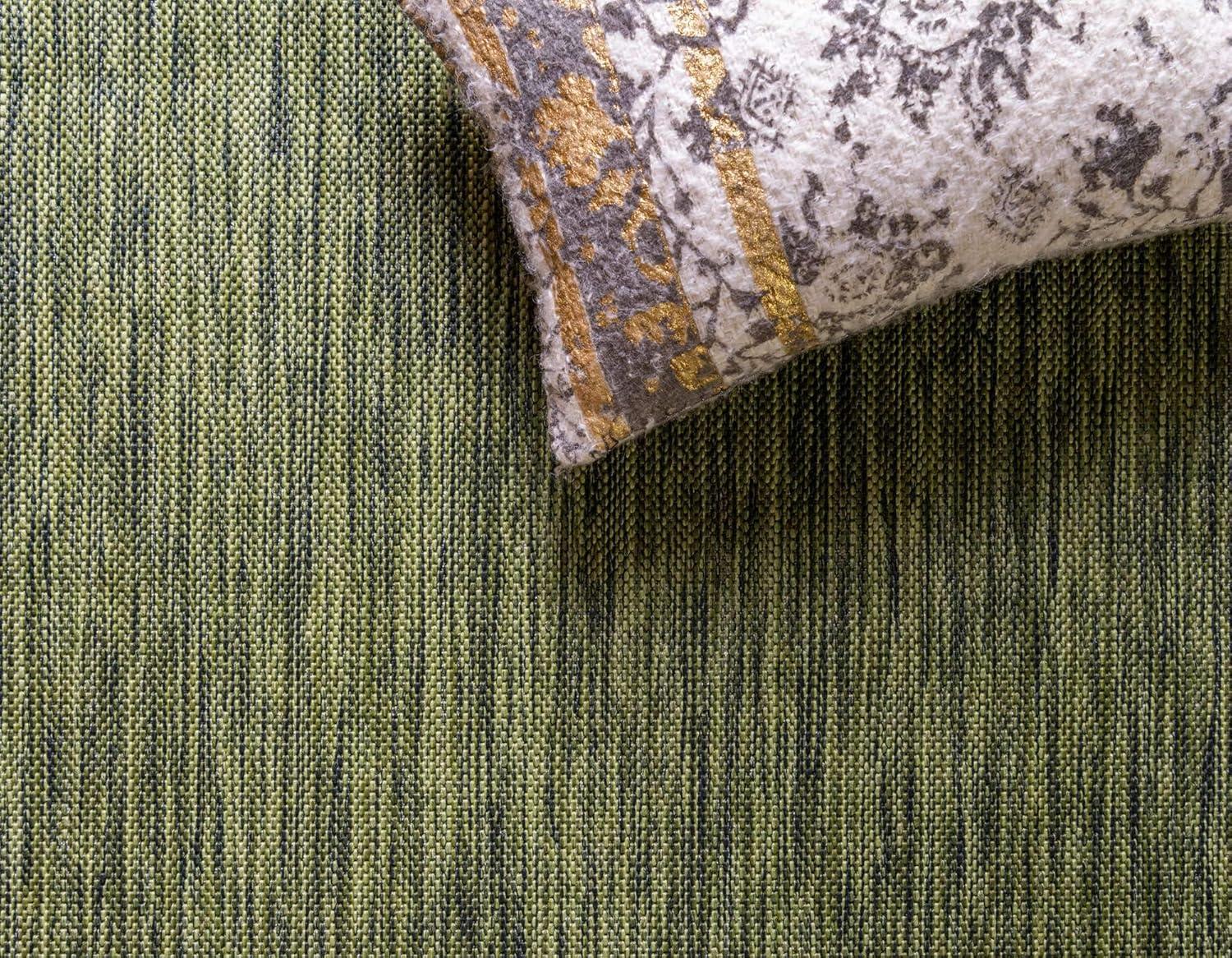 Unique Loom Outdoor Border Collection Area Rug - Floral Border (9' x 12' Rectangle Green/Ivory)