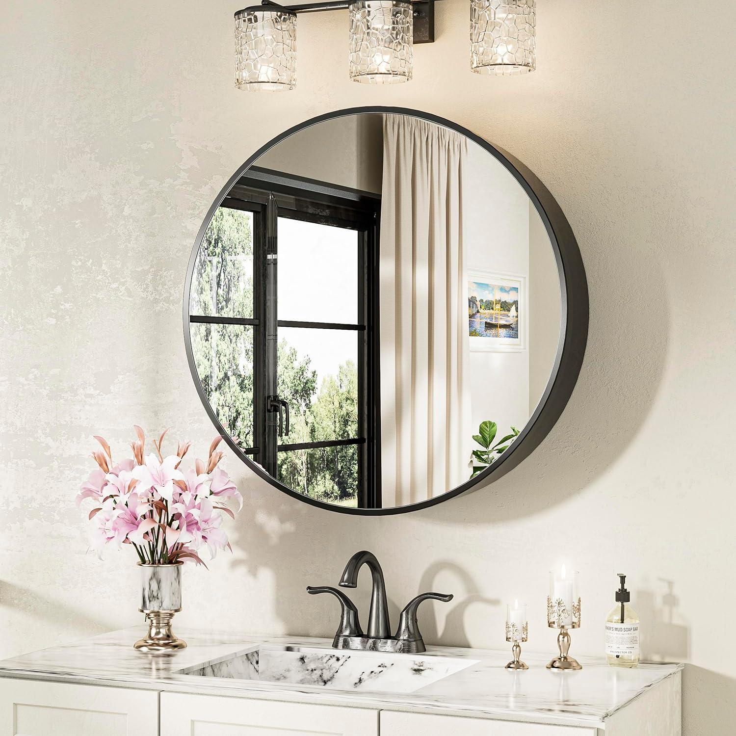keonjinn WF-JSKJG-YX-R50-bk Gervon Round Wall Mounted Medicine Cabinet with Shelves
