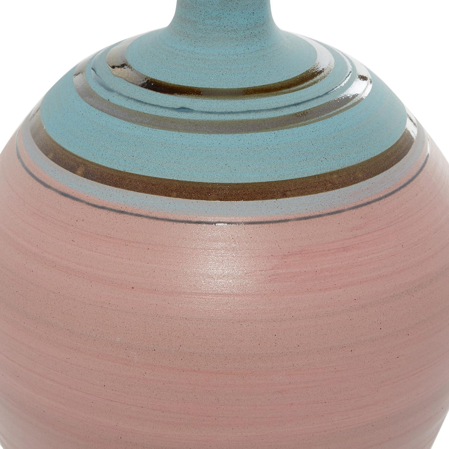 DecMode 15" Pink Ceramic Vase with Blue Tops