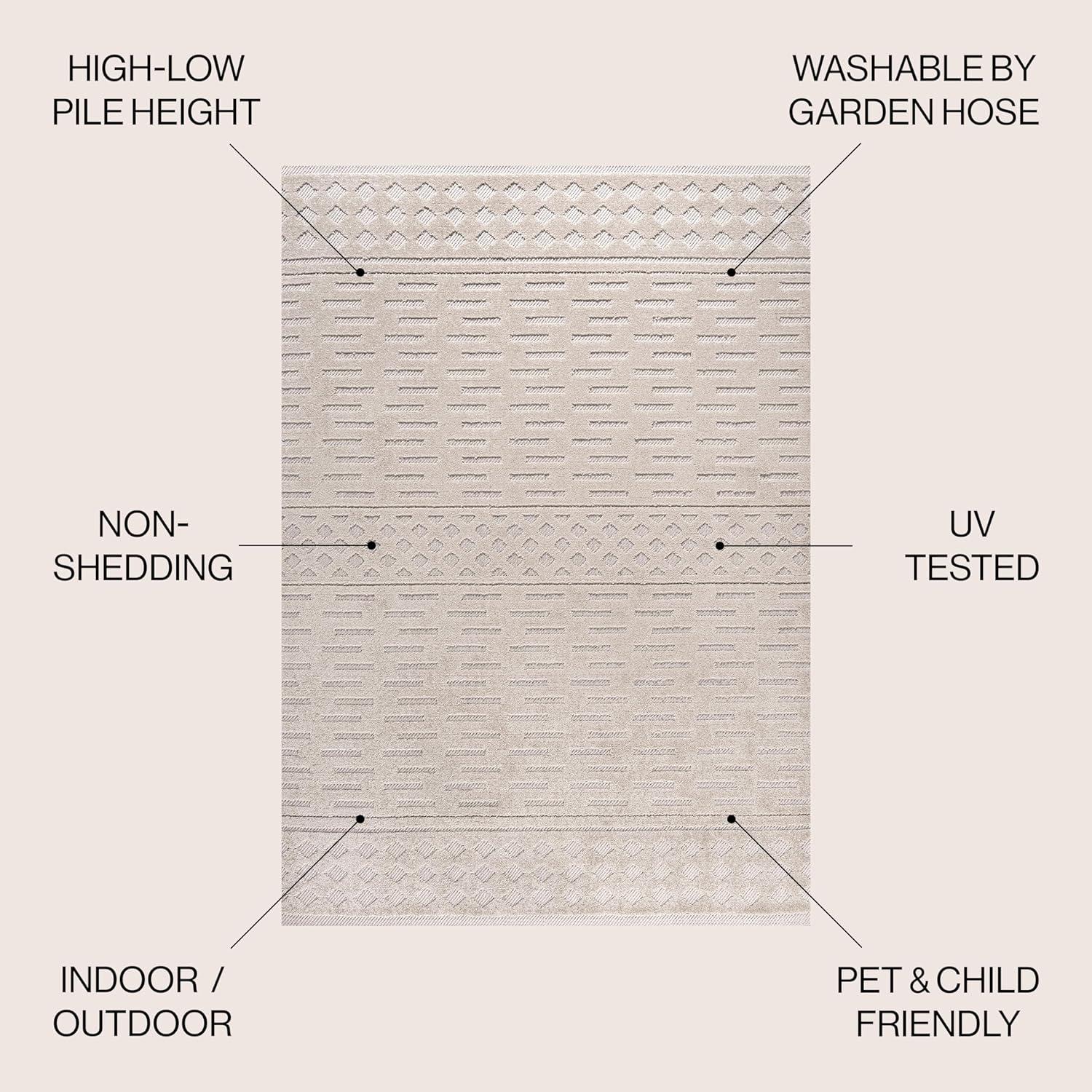 5'x8' Xlendi High-Low Pile Moroccan Geometric Indoor/Outdoor Area Rug, Beige - JONATHAN Y