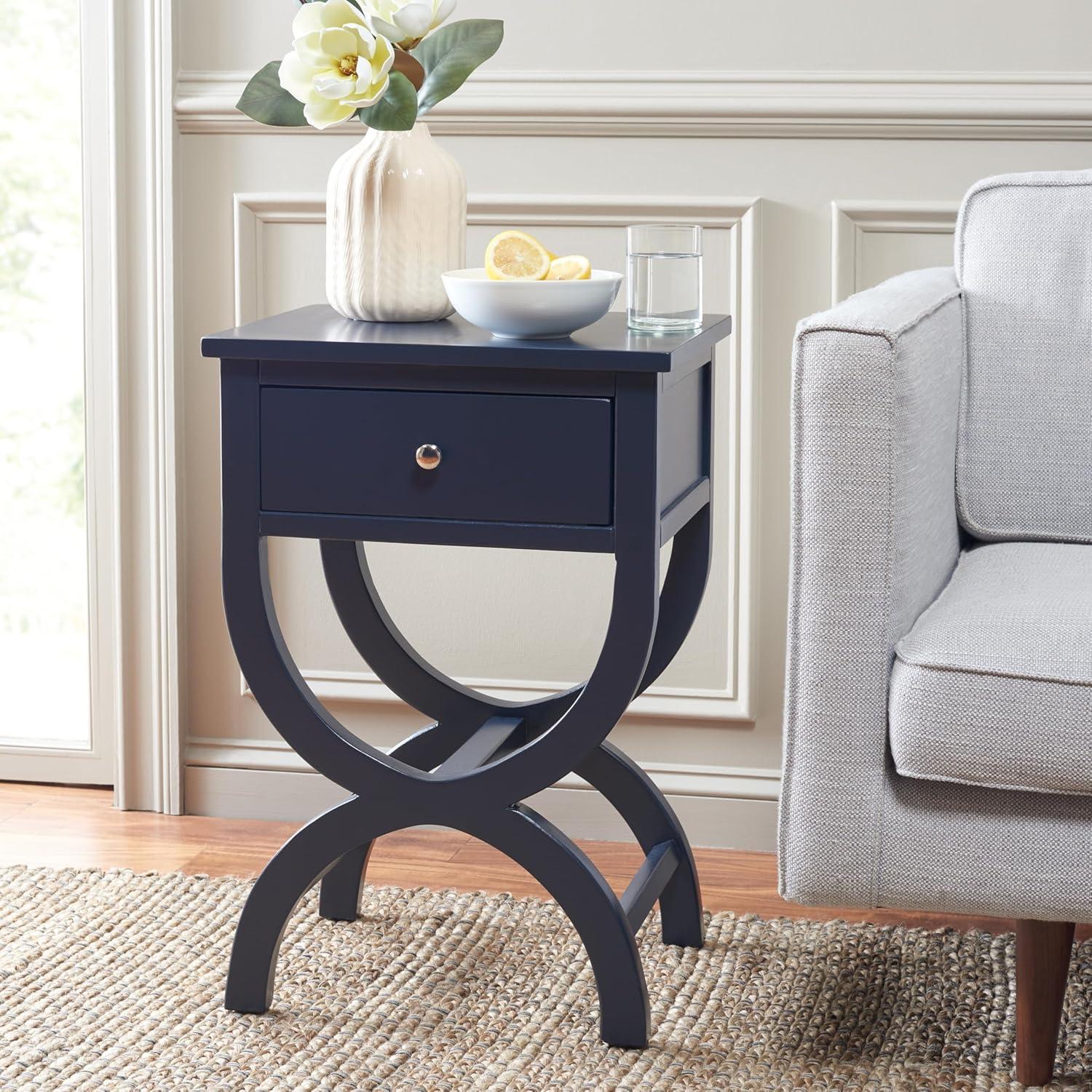 Maxine Accent Table With Storage Drawer - AMH6608G - Navy - Safavieh Couture