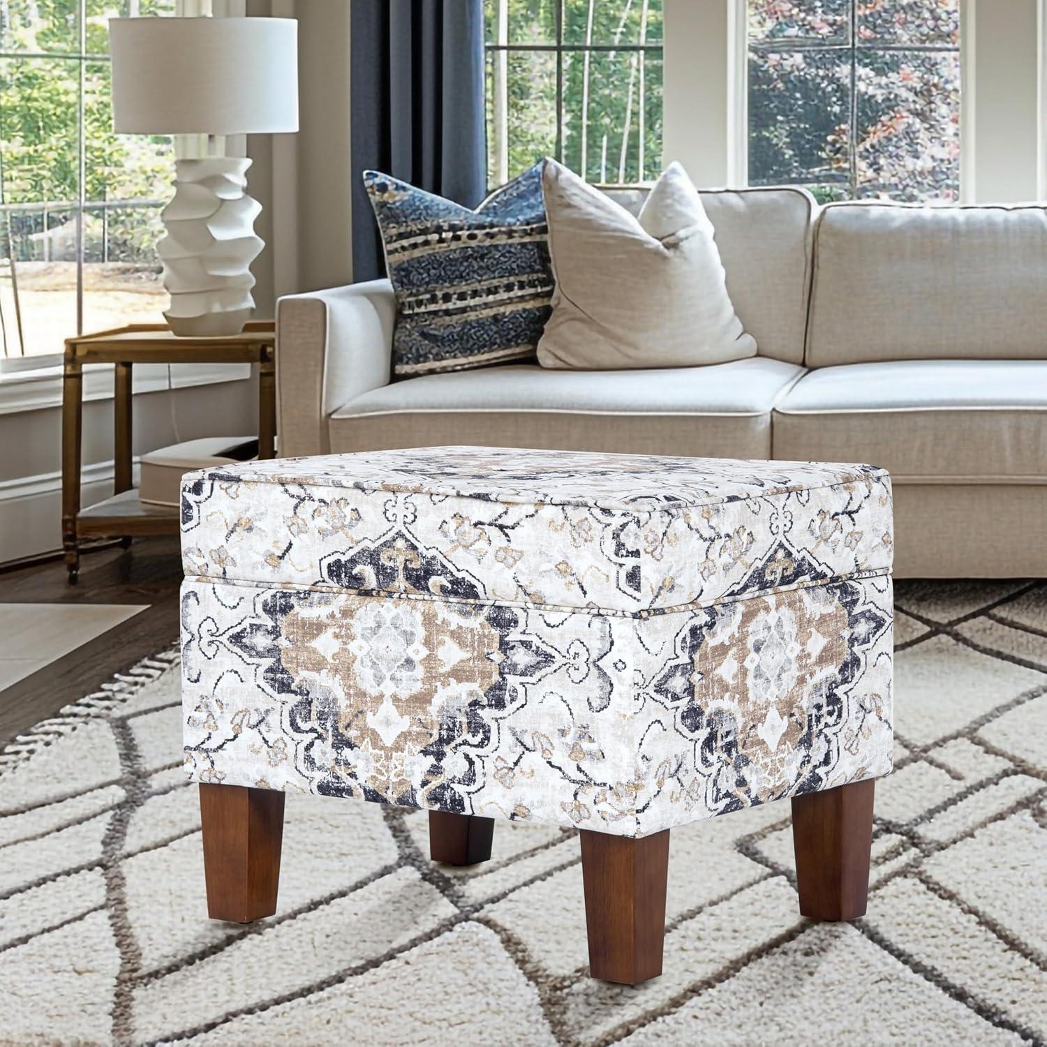 Medium Storage Ottoman Black - HomePop: Hinged Lid, Cotton Upholstery, Hardwood Frame