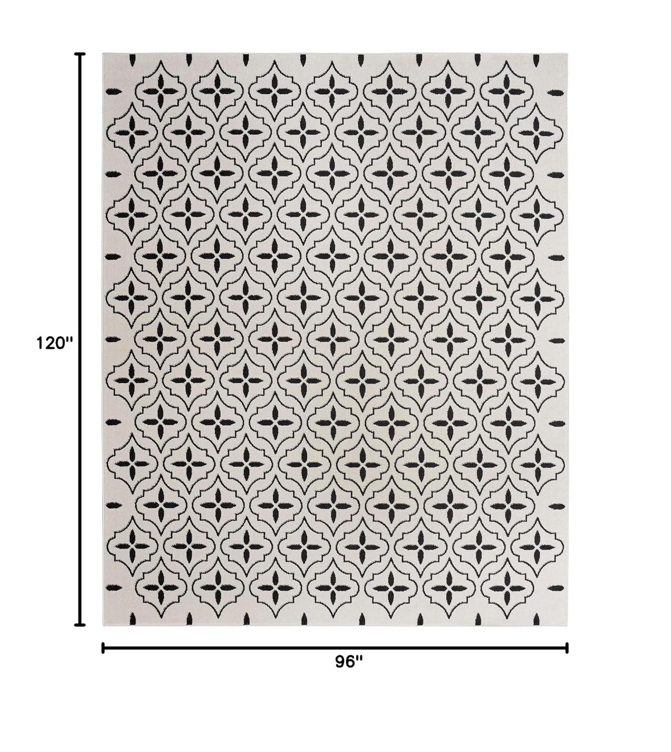 Nourison Essentials Moroccan Modern Indoor Outdoor Rug Ivory Black 8' x 10'
