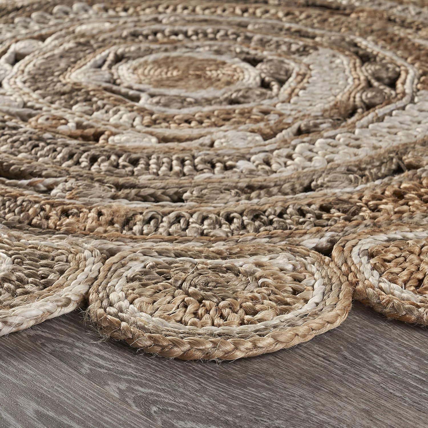 Desert Fields Dappled Circles Handmade Natural Jute Indoor Area Rug, Brown/Sand, 7'6" Round