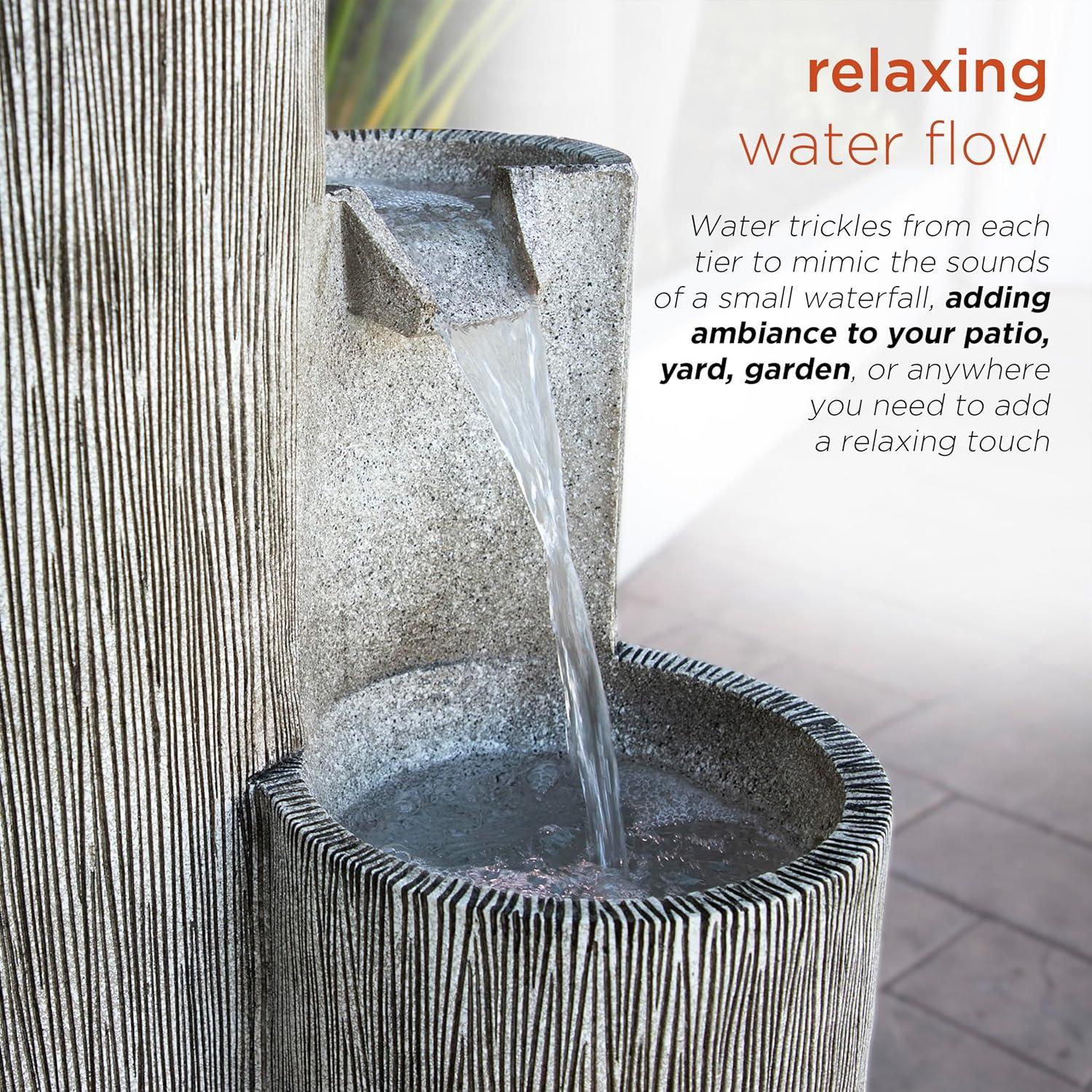 41" Resin Outdoor Tiering Column Zen Fountain with LED Lights Gray - Alpine Corporation
