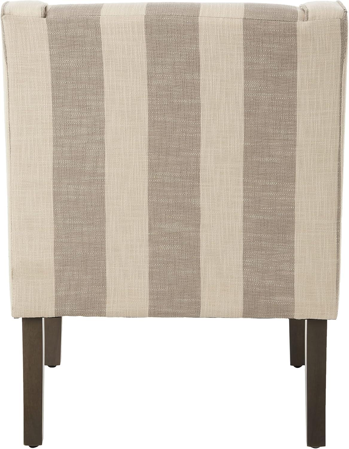 Classic Gray Stripe Swoop Armchair with Wood Legs