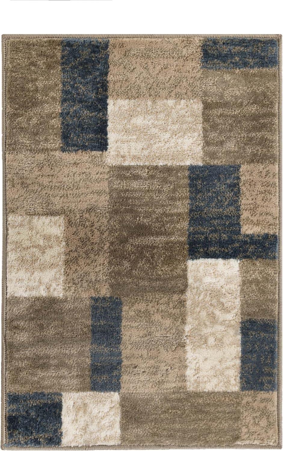 Superior Color Block Area Rug 2' x 3', Plush Indoor Rugs For Living Room Bedroom, Beige-Blue