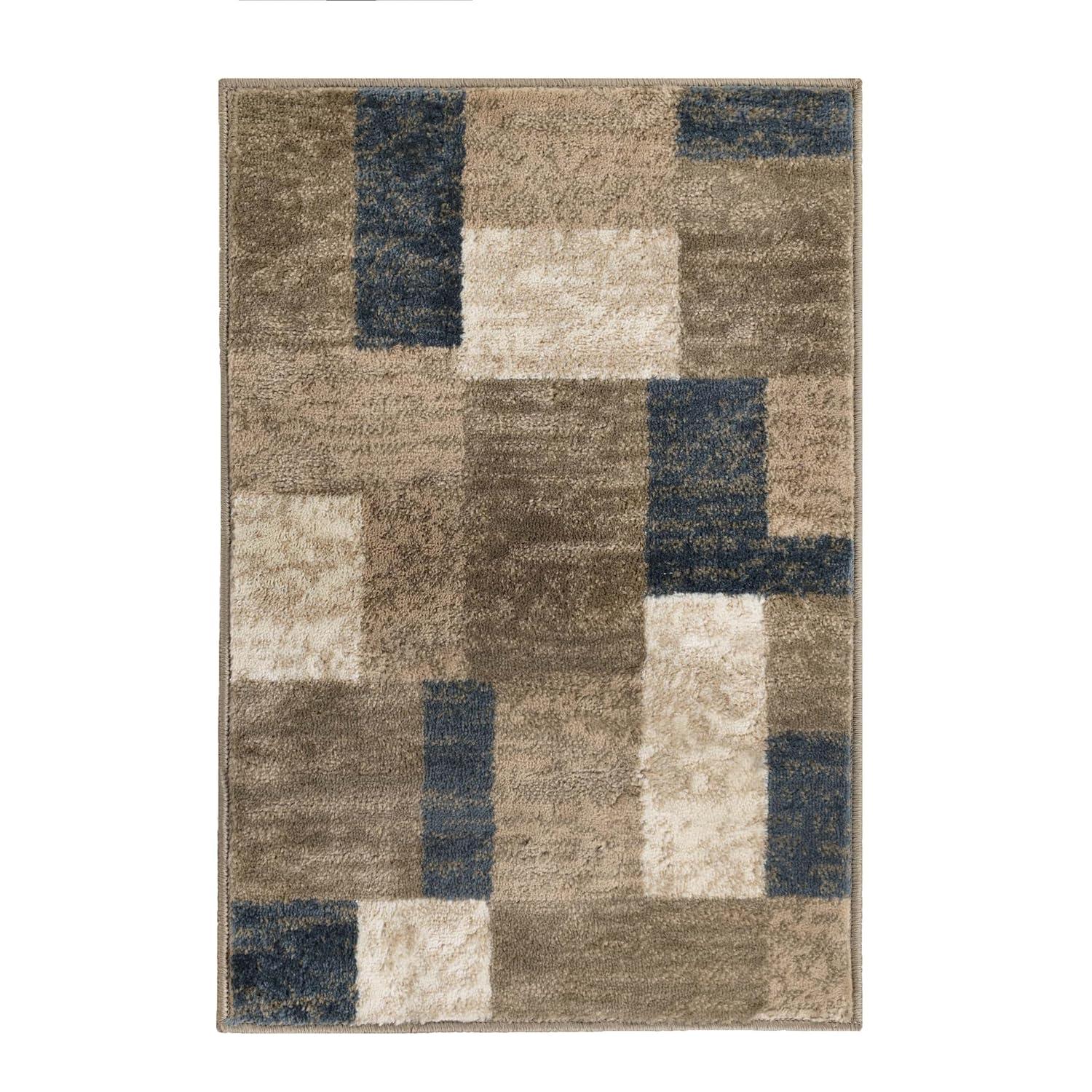 Superior Color Block Area Rug 2' x 3', Plush Indoor Rugs For Living Room Bedroom, Beige-Blue