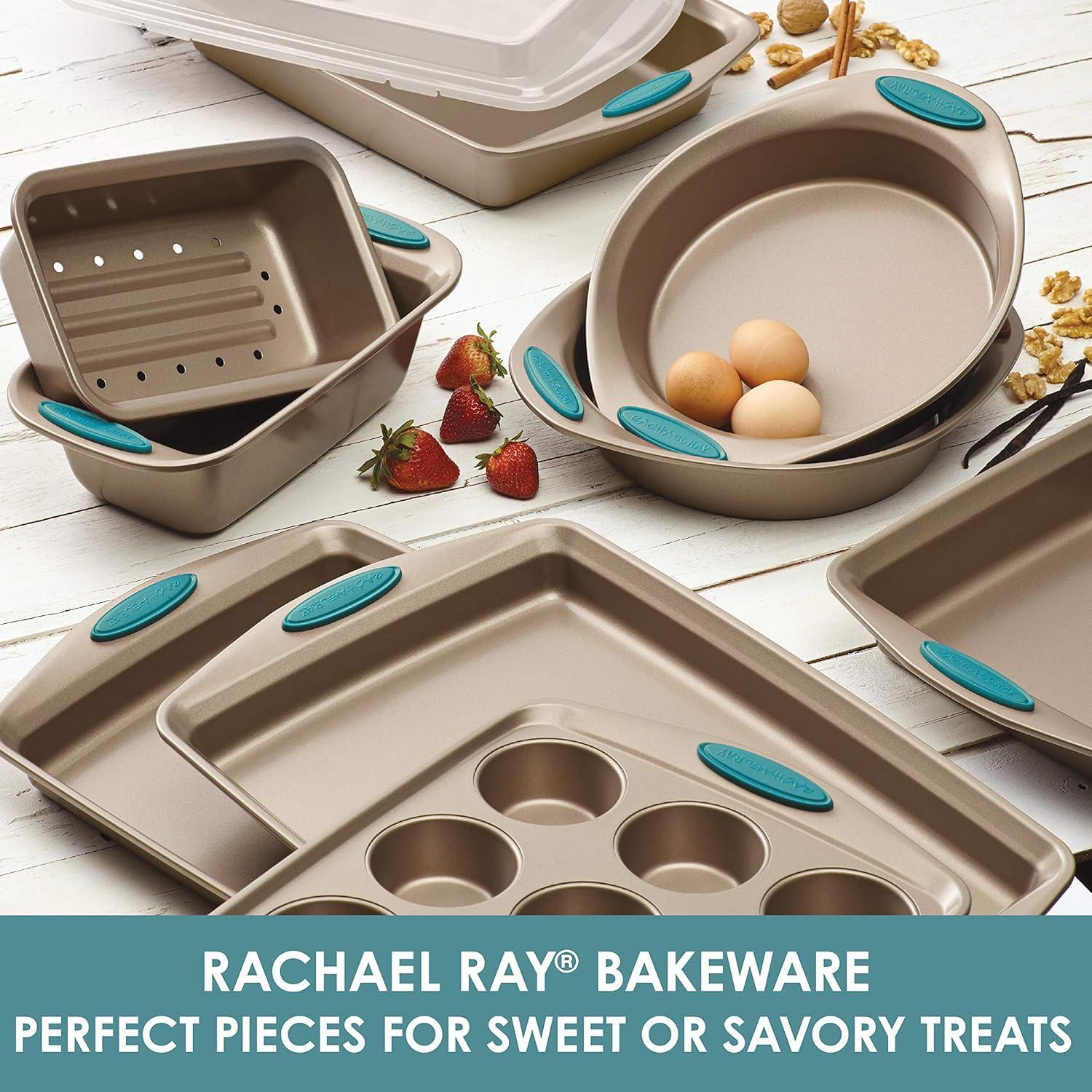 Rachael Ray Cucina Nonstick Baking Pan With Lid and Grips/ Nonstick Cake Pan With Lid and Grips, Rectangle - 9 Inch x 13 Inch, Brown