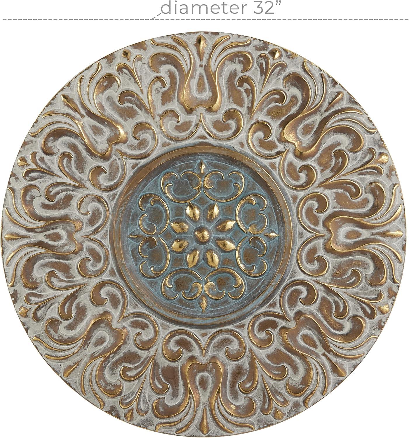 DecMode Gold Metal Plate Wall Decor with Embossed Details