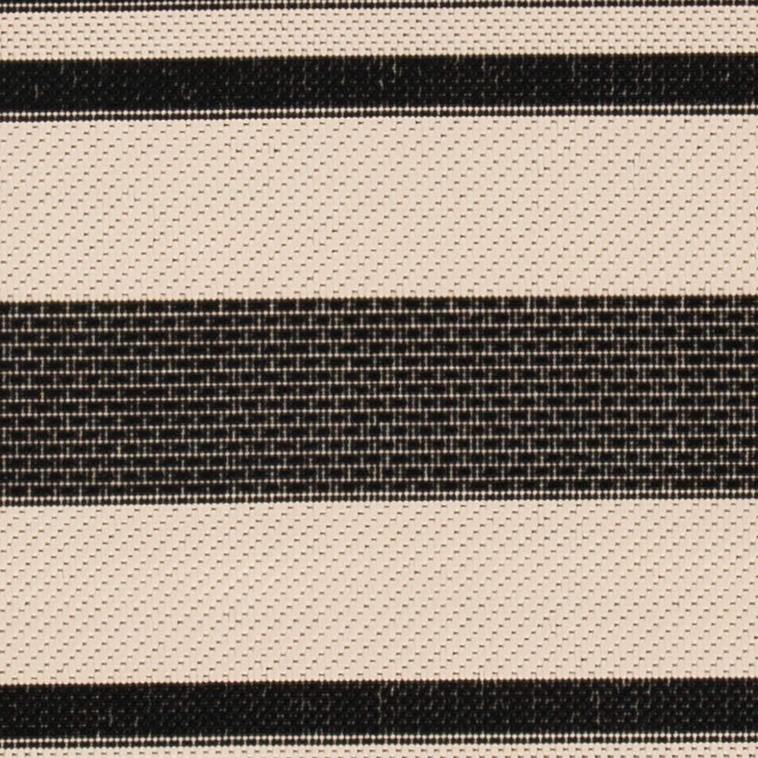 Black and Bone Striped Rectangular Indoor/Outdoor Area Rug