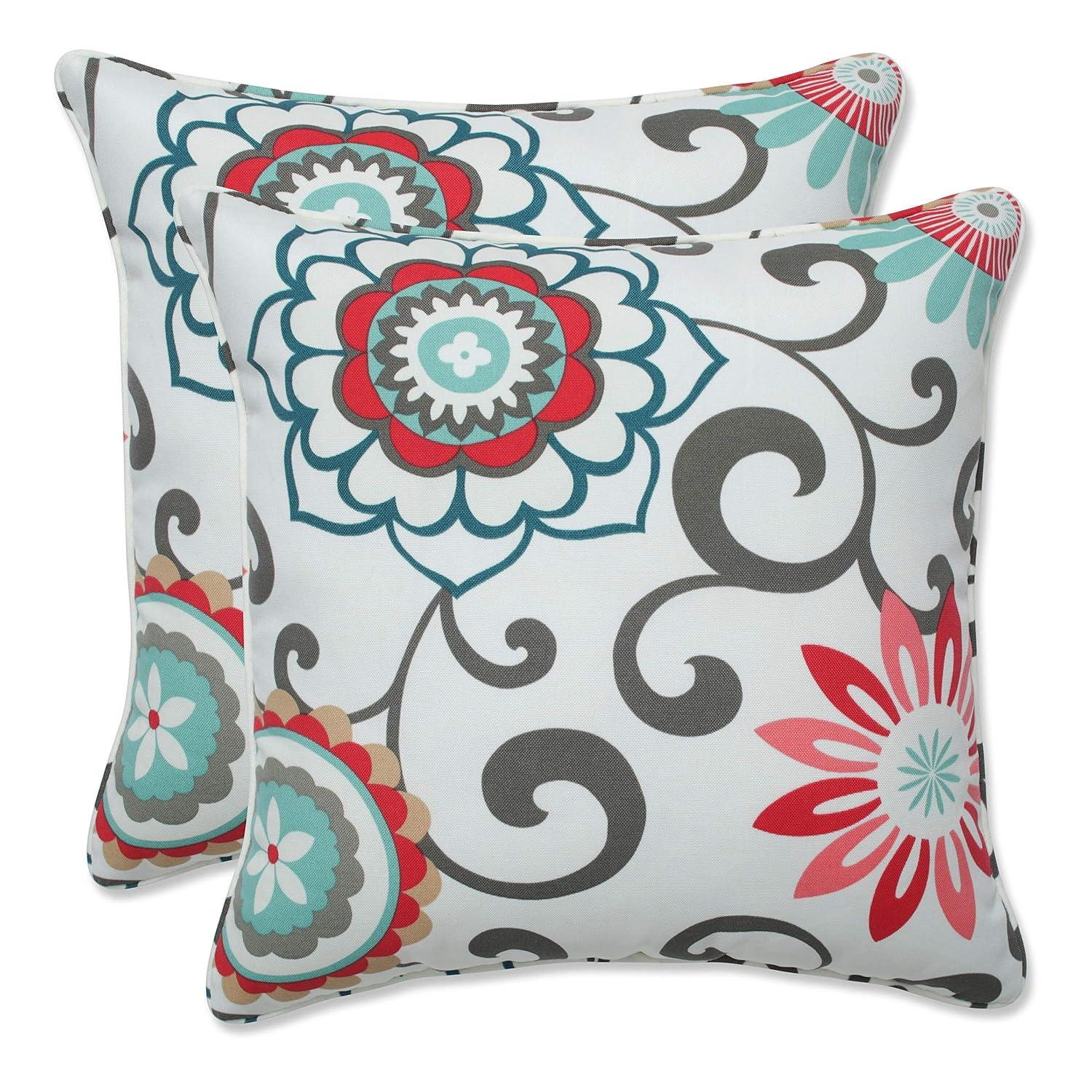 Bright Multicolor Floral Square Outdoor Throw Pillow Set