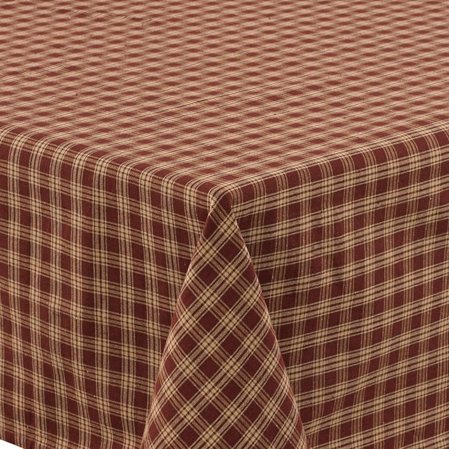 Rustic Red and Tan Plaid Cotton Tablecloth 54" x 54"