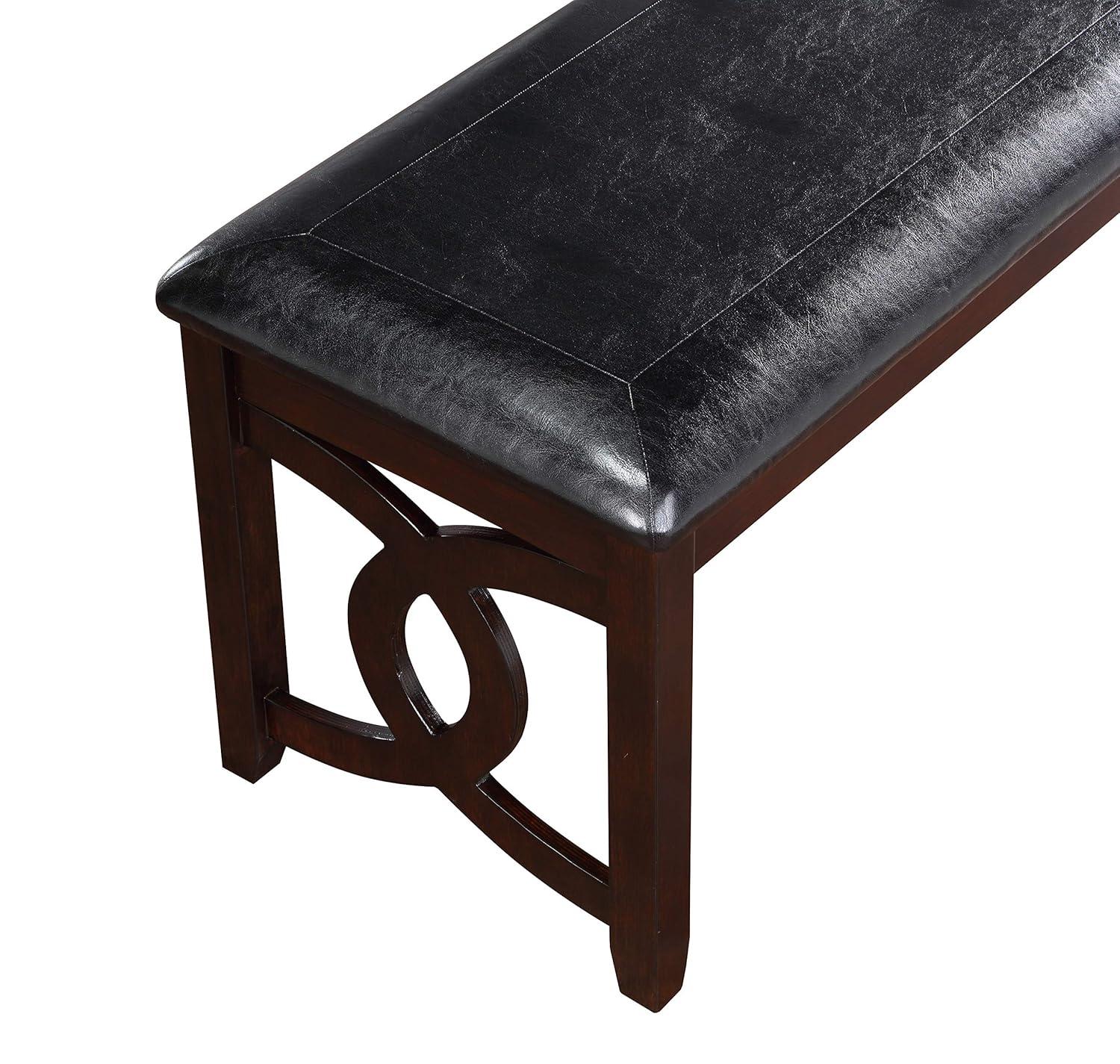 Furniture Gia 46" Solid Wood and Faux Leather Bench in Ebony Black