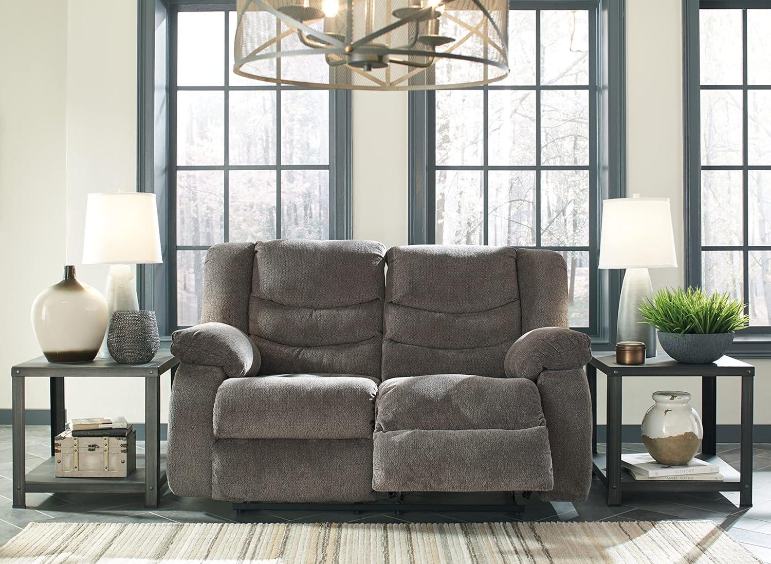 Gray Fabric Manual Reclining Loveseat with Pillow-top Arms