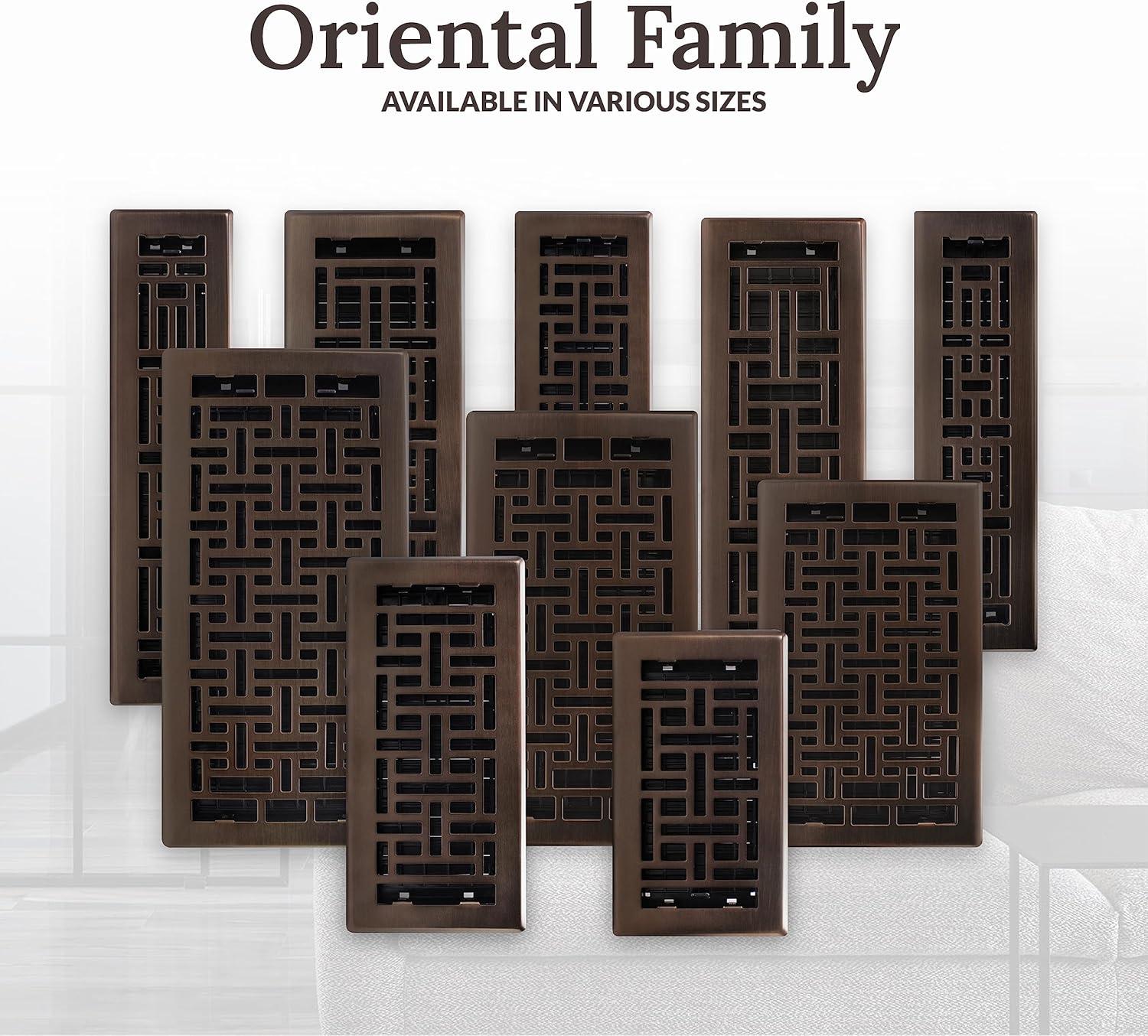 Decor Grates 4" x 10" Oriental Design Steel Plated Rubbed Bronze Floor Register