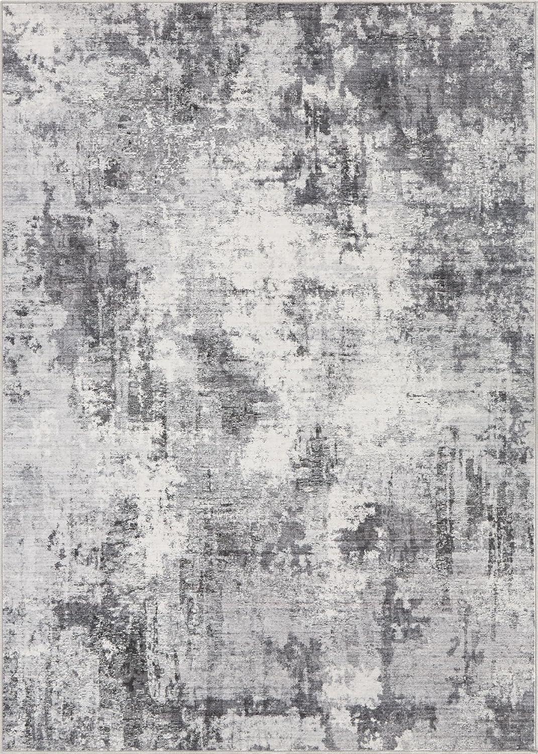 Gray Abstract Washable 9' x 12' Synthetic Area Rug