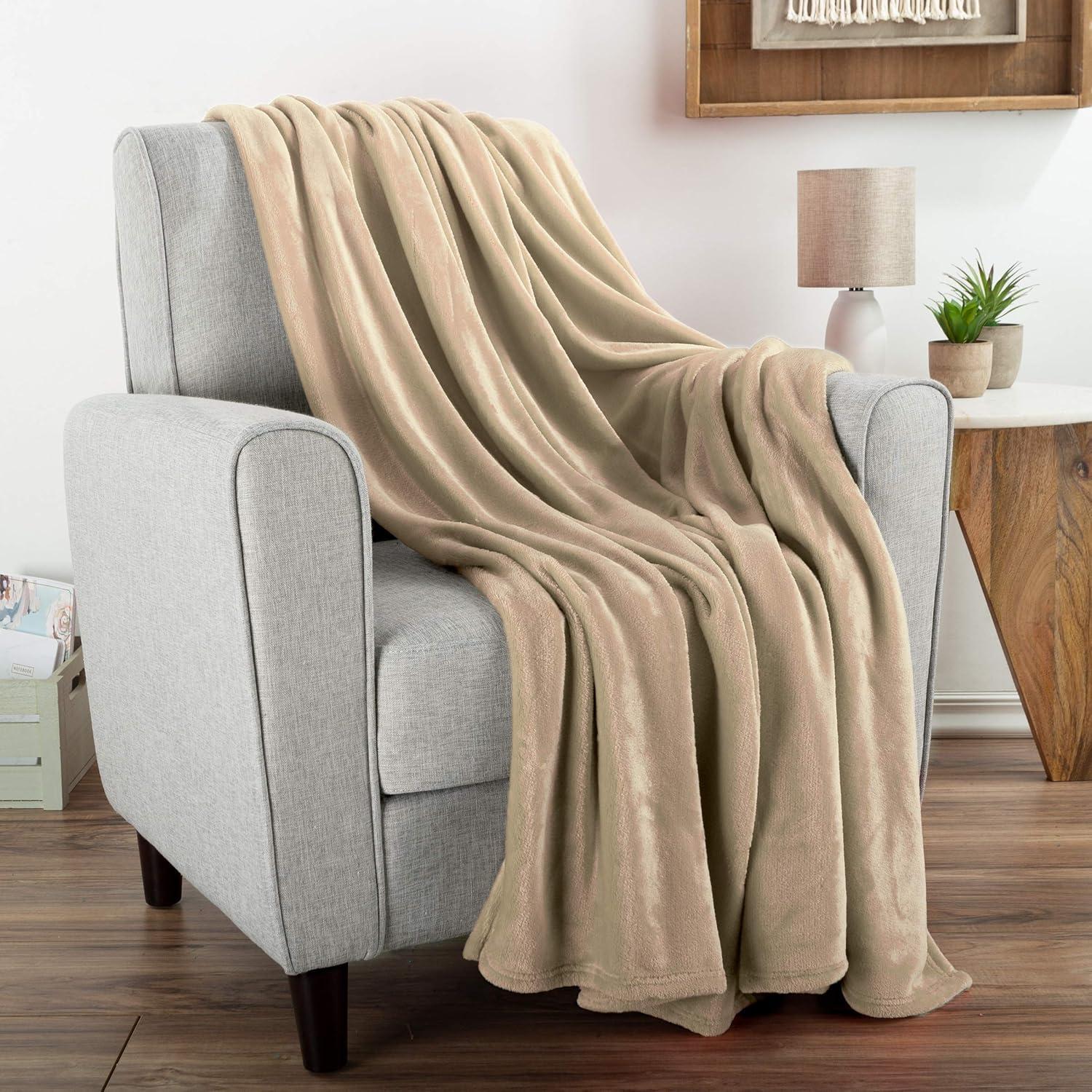 Flannel Fleece Throw Blanket- For Couch, Home Décor, Bed, Sofa & Chair- Oversized 60 x 70- Lightweight, Soft & Plush Microfiber in Desert Tan by LHC