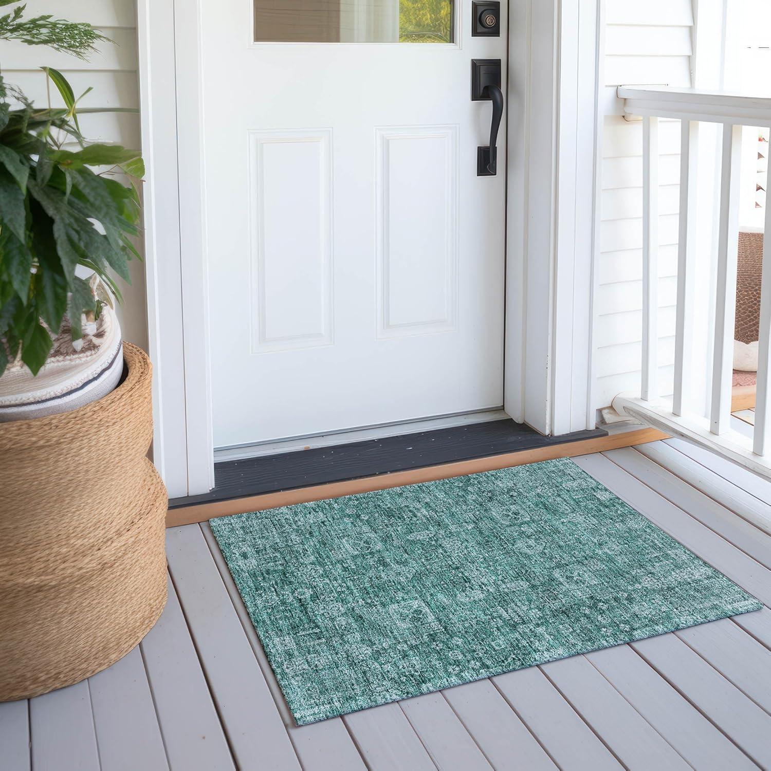 Addison Rugs Machine Washable Indoor/ Outdoor Chantille Traditional Vintage Rug Teal - 1'8" x 2'6"