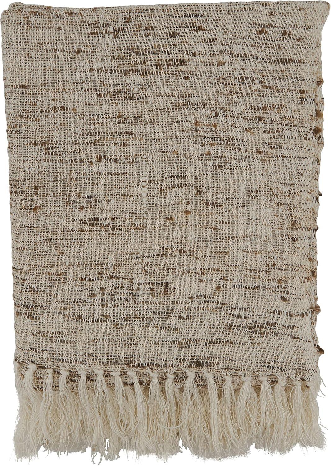 Cozy Oatmeal Textured 50x60 Throw Blanket with Tasseled Edges