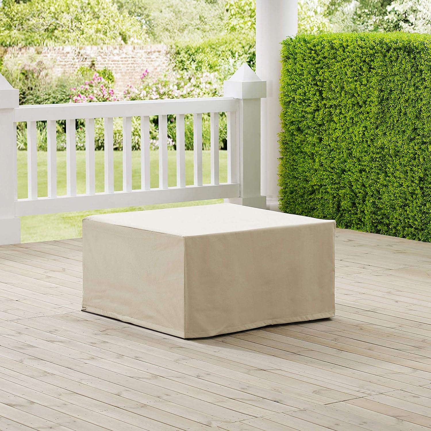 Outdoor Square Table & Ottoman Furniture Cover - Tan - Crosley: Heavy Gauge Vinyl, Waterproof