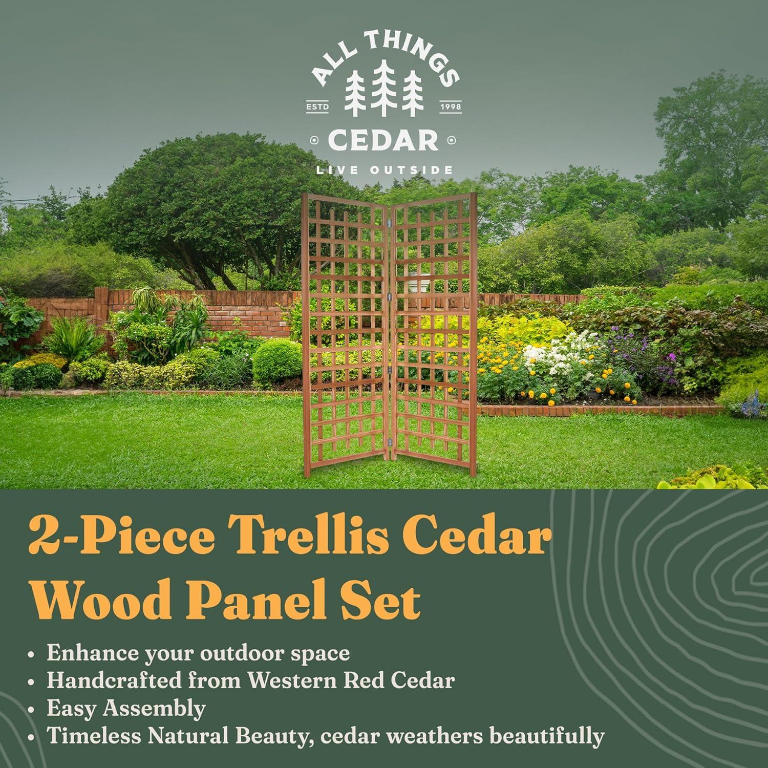 All Things Cedar 2-Piece" Outdoor Single Trellis Handcrafted for Climbing Plants with Snug-Fitting Parts and Sanded Finish for Patio Privacy Screens