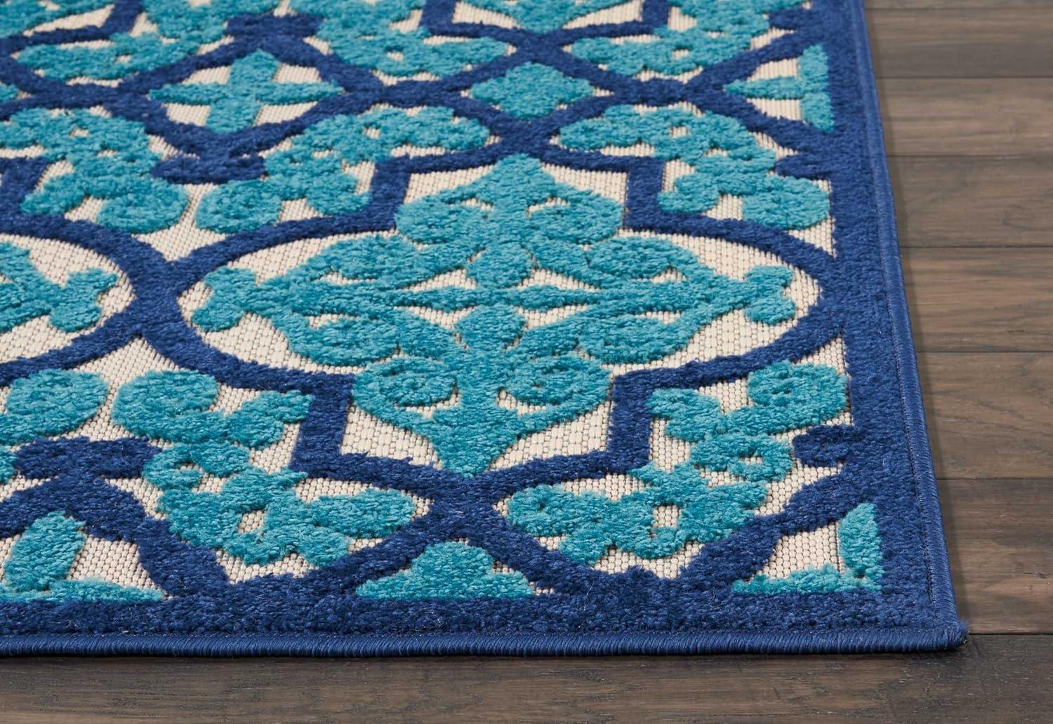 Nourison Aloha Moroccan Trellis Flatweave High-Low Indoor Outdoor Area Rug Navy 2'8" x 4'