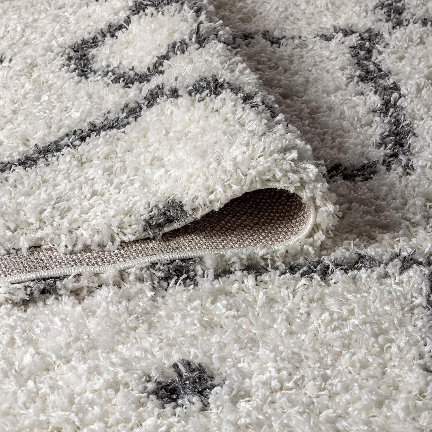 3'x5' Mercer Shag Plush Tassel Moroccan Diamond Area Rug, Cream/Grey - JONATHAN Y