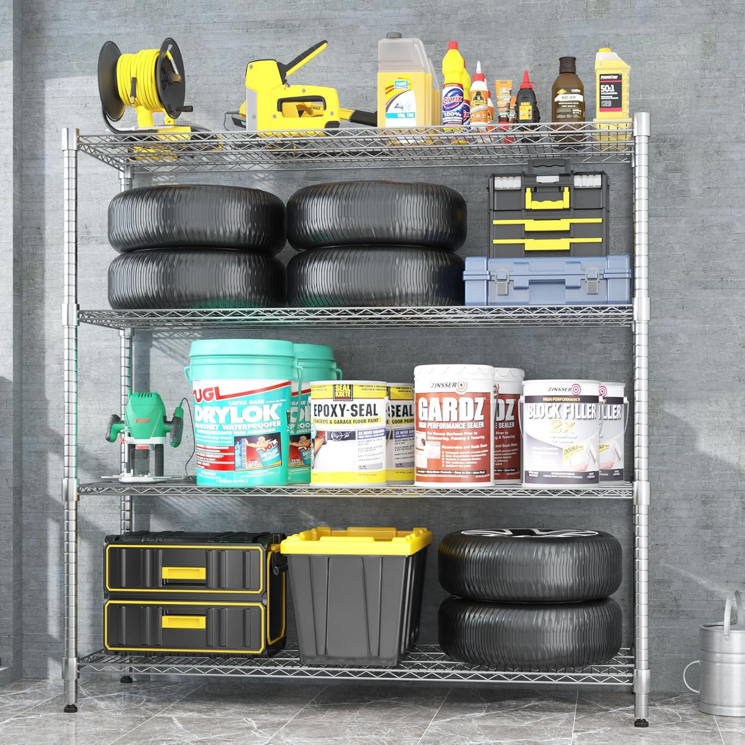 Homdox Heavy Duty Metal Shelves for Storage, 4 Tier Storage Racks and Shelving, Commercial Adjustable Wire Shelving Unit on Wheels, Garage Rack Pantry Shelves Kitchen Shelving, 24"x48"x72", Chrome