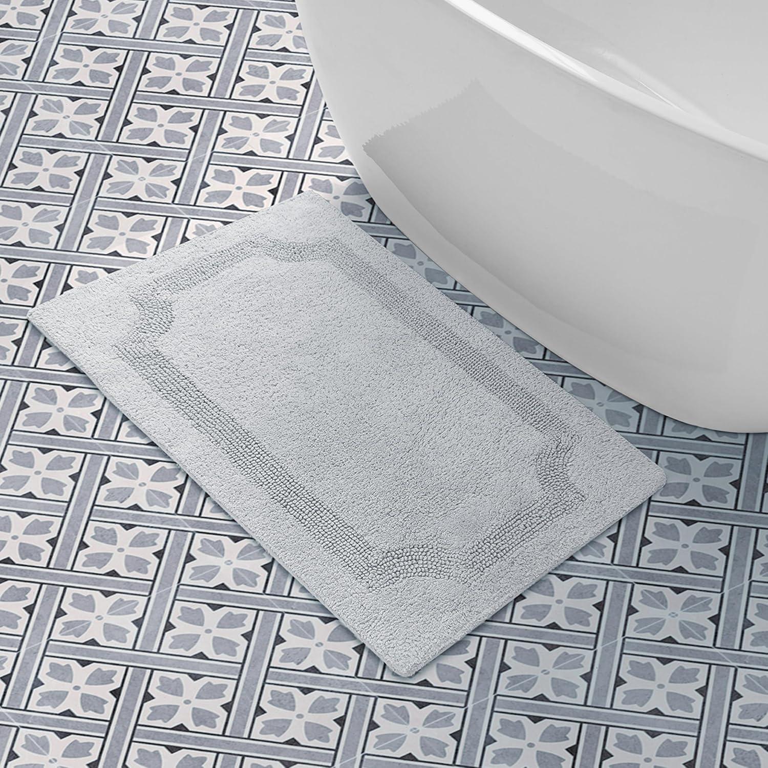 Laura Ashley Reversible Cotton 21 x 34 in. Bath Mat, Light Grey