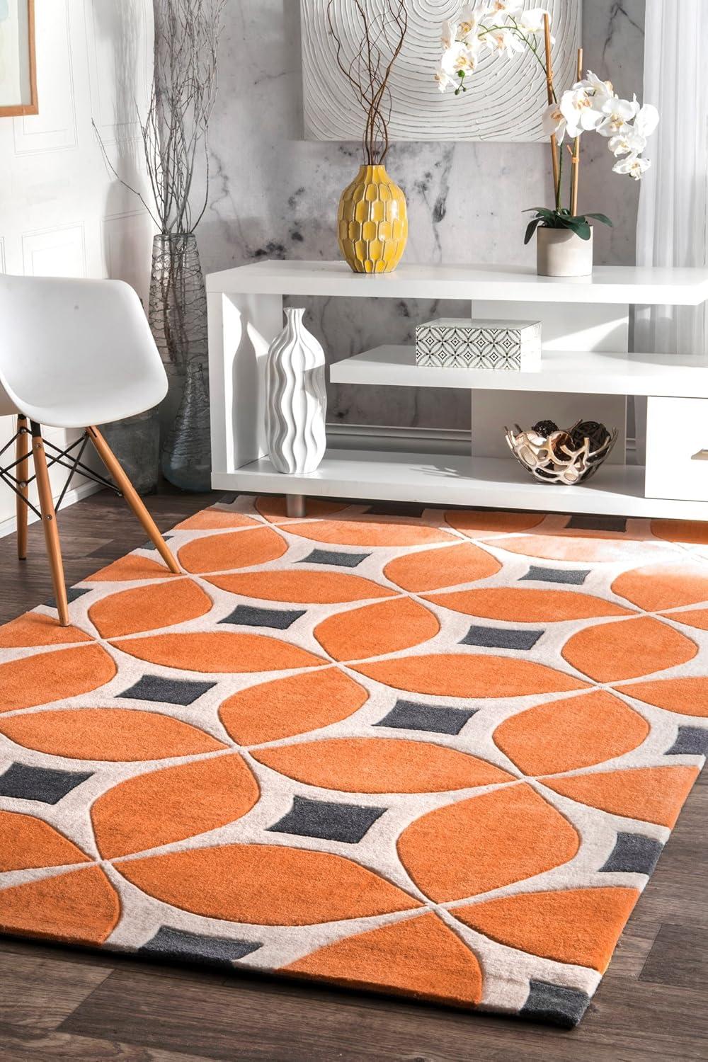 Handmade Tufted Deep Orange Synthetic Runner Rug, 32x6 in